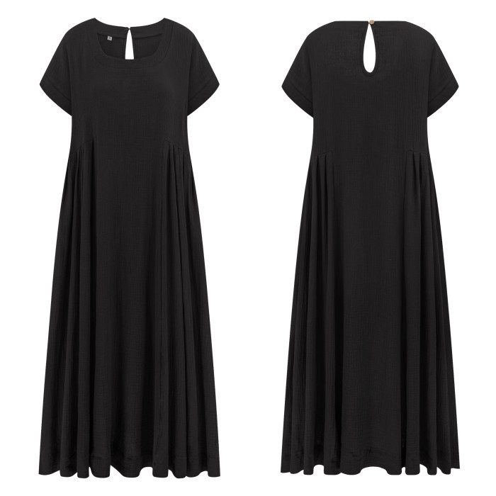 R.Vivimos Women's 2026 Summer Cotton Midi Dress Casual Short Sleeve Loose Flowy Beach Long Dress with Pockets