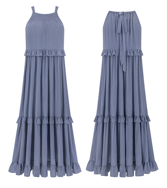 R.Vivimos Womens Summer Dress Cotton Sleeveless Halter Layered Ruffles Casual Boho Flowy Maxi Dress