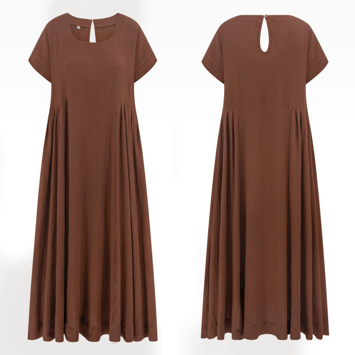 R.Vivimos Women's 2026 Summer Cotton Midi Dress Casual Short Sleeve Loose Flowy Beach Long Dress with Pockets