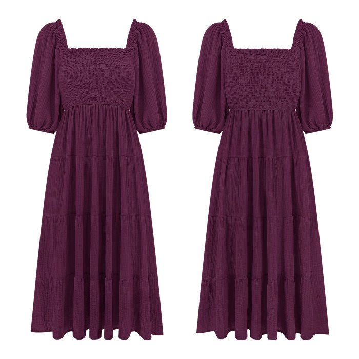 R.Vivimos Women's Summer Linen Lantern Sleeves Ruffled Off Shoulder A-Line Midi Dresses
