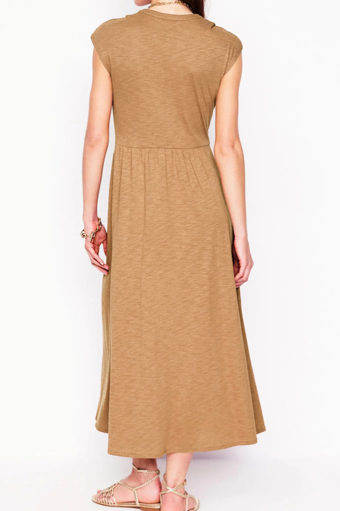 R.Vivimos Women's Summer 2026 Cotton Cap Sleeve V Neck Empire Waist Casual Midi Dress with Pockets