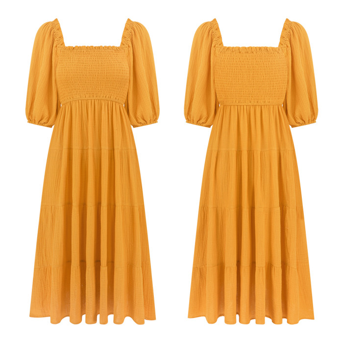 R.Vivimos Women's Summer Linen Lantern Sleeves Ruffled Off Shoulder A-Line Midi Dresses