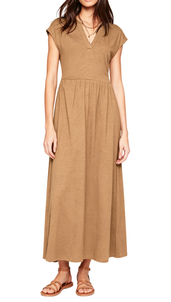 R.Vivimos Women's Summer 2026 Cotton Cap Sleeve V Neck Empire Waist Casual Midi Dress with Pockets