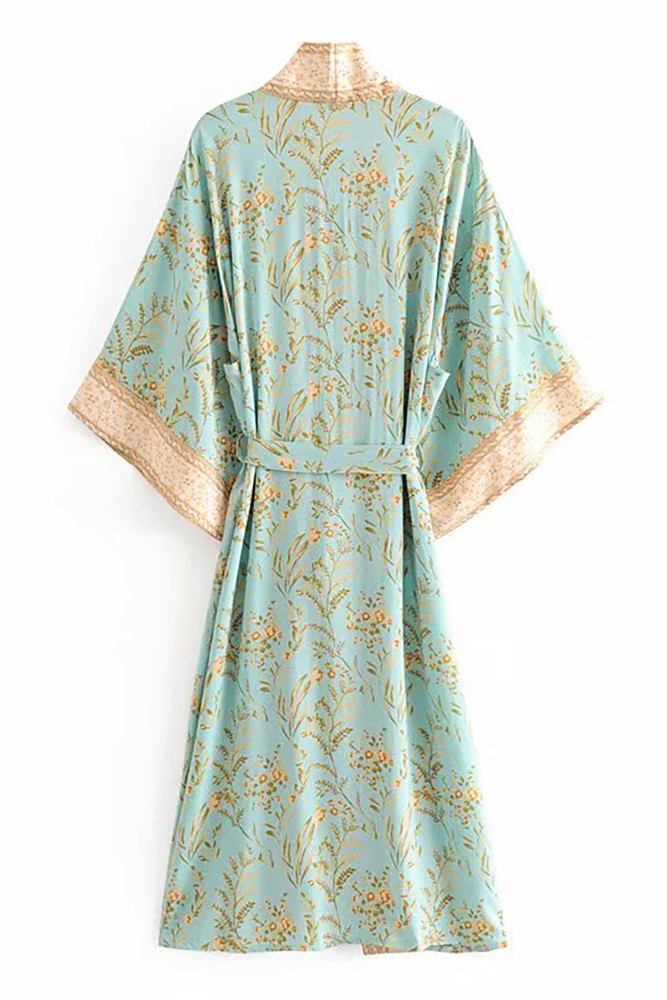 R.Vivimos Women's Vintage Floral Print Beach Boho Cardigan Kimono Maxi Swimwear Cover up Dress Wrap