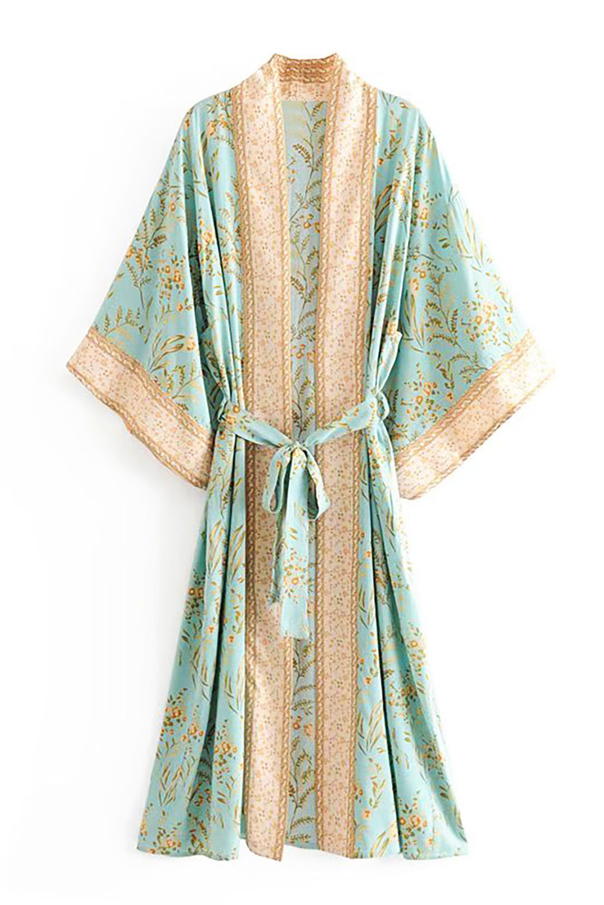 R.Vivimos Women's Vintage Floral Print Beach Boho Cardigan Kimono Maxi Swimwear Cover up Dress Wrap