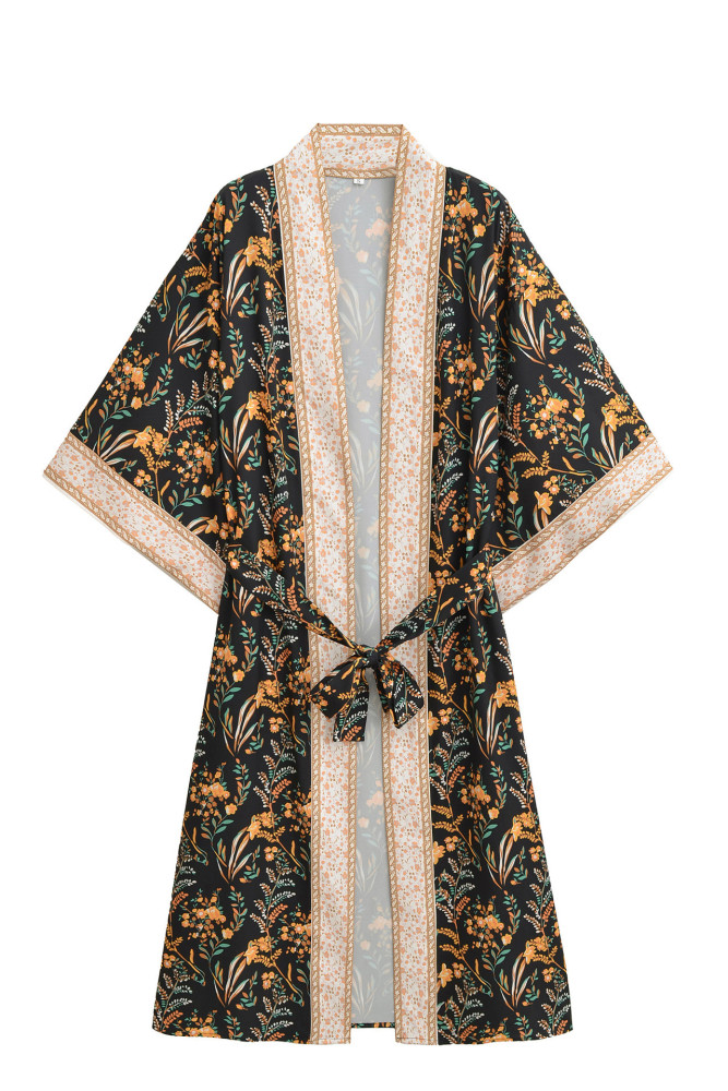 R.Vivimos Women's Vintage Floral Print Beach Boho Cardigan Kimono Maxi Swimwear Cover up Dress Wrap