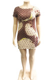 Rushlover As Show Polyester Fashion adult Sexy O Neck Print Dress
