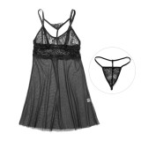 Black Sheer Mesh Lace Adjustable Straps Babydoll Stunning Style Sleepwear