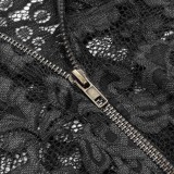 Black V-Neck Zipper Adjustable Straps Lingerie Dress For Woman