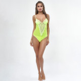 Green Lace Stitching Mesh Straps Teddy Slimming Lingerie
