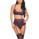 Rushlover Purple Lace Scallop Bralette Set Garter Belt All Over Comfy
