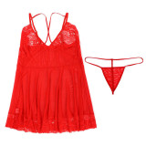 Red Lace Patchwork Embroidery Large Size Straps Babydoll