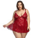  Wine Red Precious Large Floral Lace Babydoll With G-String High Grade Female