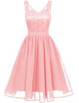 Pink V-Neck Sleeveless Slik Sweet Dress