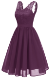 Purple V-Neck Sleeveless Slik Sweet Dress
