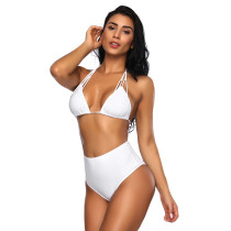 White Straps 2 Piece Swimsuit High Waist Women Fashion Bikini