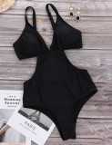  Black Black Adjustable Straps V Collar Detachable Pads Swimwear