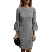 Light Grey Round Collar Irregular Hem Short Dress 