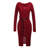 Red Knitted Cotton Casual Dress Going Out Prom Outfits