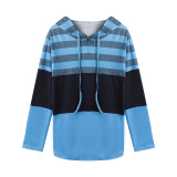 Blue Hooded Top Full Sleeve Patchwork Swetshirt