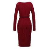 Red Knitted Cotton Casual Dress Going Out Prom Outfits