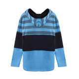 Blue Hooded Top Full Sleeve Patchwork Swetshirt