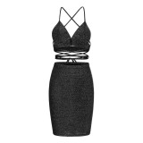 Black 30%cotton Dress Sexy 2 Piece Women Clothing Online Dress
