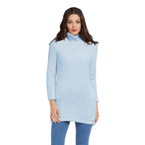 Blue Mini Length Long Sleeve Sweater Dress