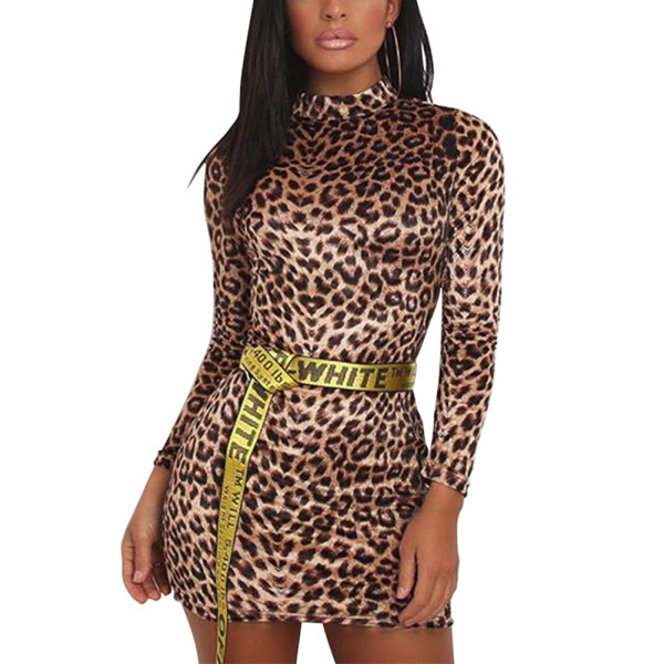 Suave Brown Leopard Printed Mini Dress Full Sleeves Fashion Design