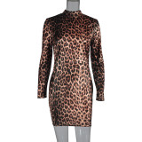 Suave Brown Leopard Printed Mini Dress Full Sleeves Fashion Design