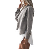 Grey Turndown Collar Wool Cardigan Full Sleeves Coat Women Outfits