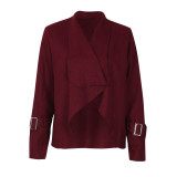 Brightly Wine Red Long Sleeves Irregular Short Cardigan Wool Online 