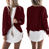 Brightly Wine Red Long Sleeves Irregular Short Cardigan Wool Online 