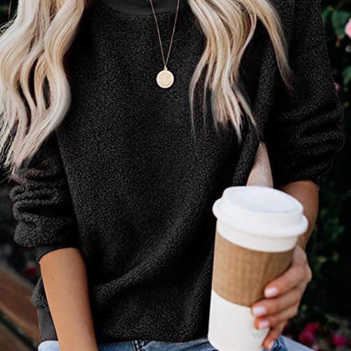 Black Rib Neck Full Sleeve Sweater For Women Vacation Time