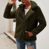 Elegant Army Green Turndown Collar Full Sleeves Jacket Fashion Style 