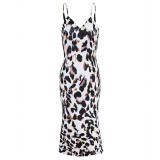 Open Back White Leopard Sling Bodycon Dress Comfort Prom Dress