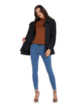 Black Solid Color Pockets Zipper Coat Breathable Winter Jacket For Women