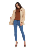 Brilliant Light Tan Coat Solid Color Full Sleeve Pockets Elegance