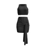 Black 2Piece Dress Bodycon Sexy Mini High Low Dress