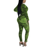 Green  Double Side Lace-Up Camouflage Jumpsuit