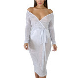 White Long Sleeve Bodycon Dress for Women Party Dress