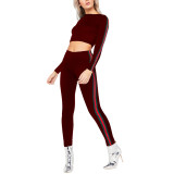 Wine Red Long Sleeved Bodycon Sweat Suit