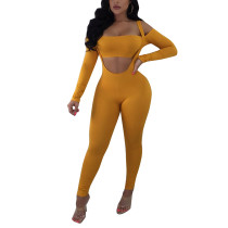 Yellow Off Shoulder Long Rompers With Crop Tops