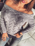 Picturesque Grey Knit Sweater Thick Off Shoulder Fashion Online