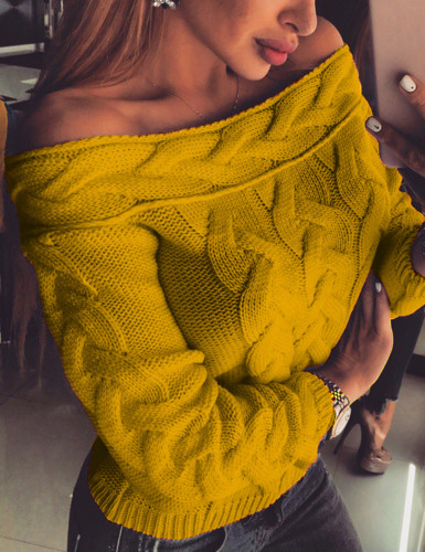 Vivid Yellow Knit Pullover Sweaters Off Shoulder Ladies Fashion