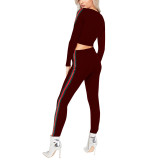 Wine Red Long Sleeved Bodycon Sweat Suit