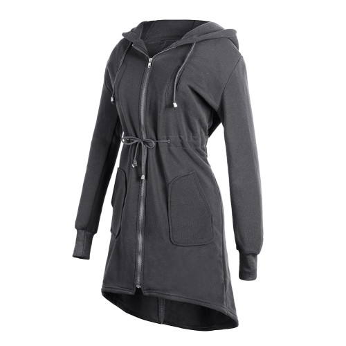 Ultimate Gray Zipper Keen-Length Drawstring Overcoat coats & jackets