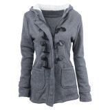 Homely Dark Gray Long Sleeve Hooded Neck Button Coat Women Clothes