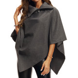 Amazing Dark Gray Turndown Collar High-Low Hem Cape Coat For Shopping