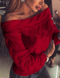 Explicitly Red Pullover Thick Sweaters Bare Shoulders Leisure Explicitly 